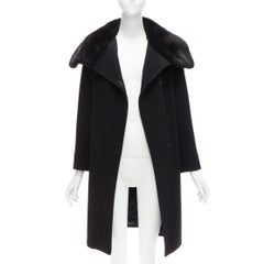 MAX MARA black fur collar virgin wool cashmere belted coat IT38 XS