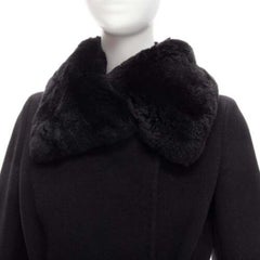 MAX MARA black fur collar virgin wool cashmere belted coat IT38 XS