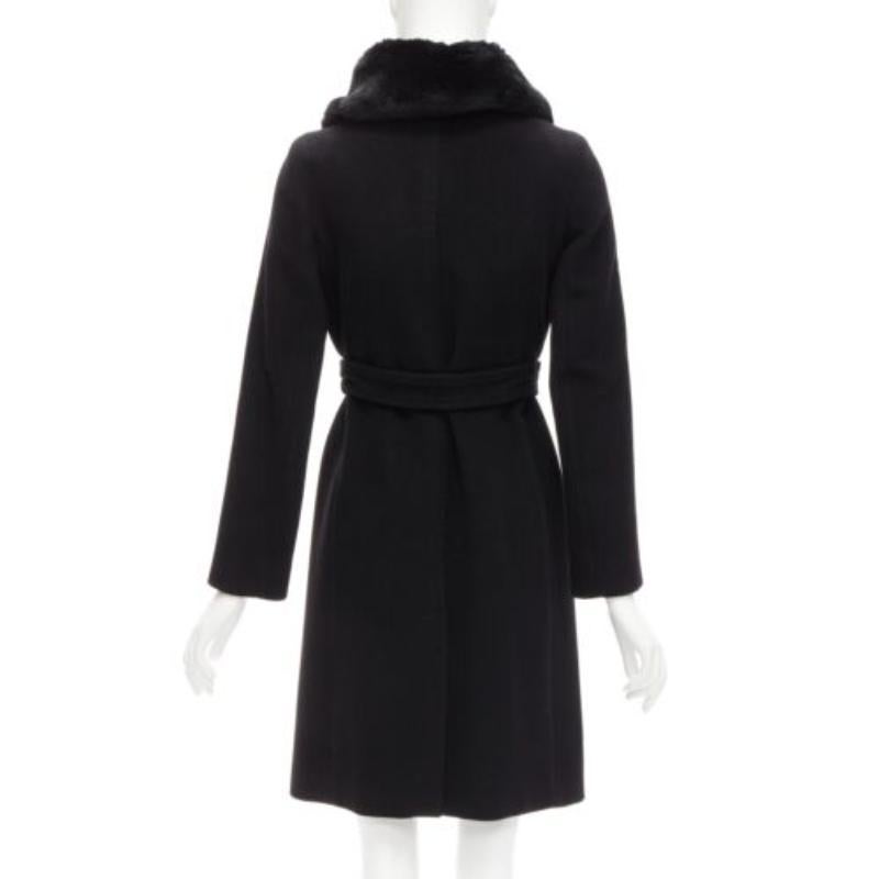 MAX MARA black fur collar virgin wool cashmere belted coat IT38 XS 1