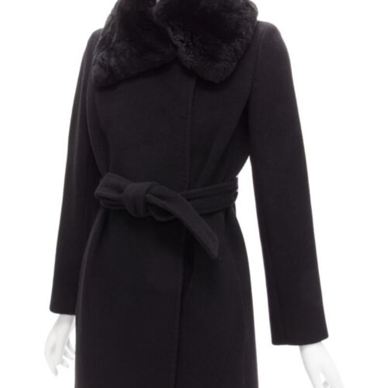 MAX MARA black fur collar virgin wool cashmere belted coat IT38 XS 3