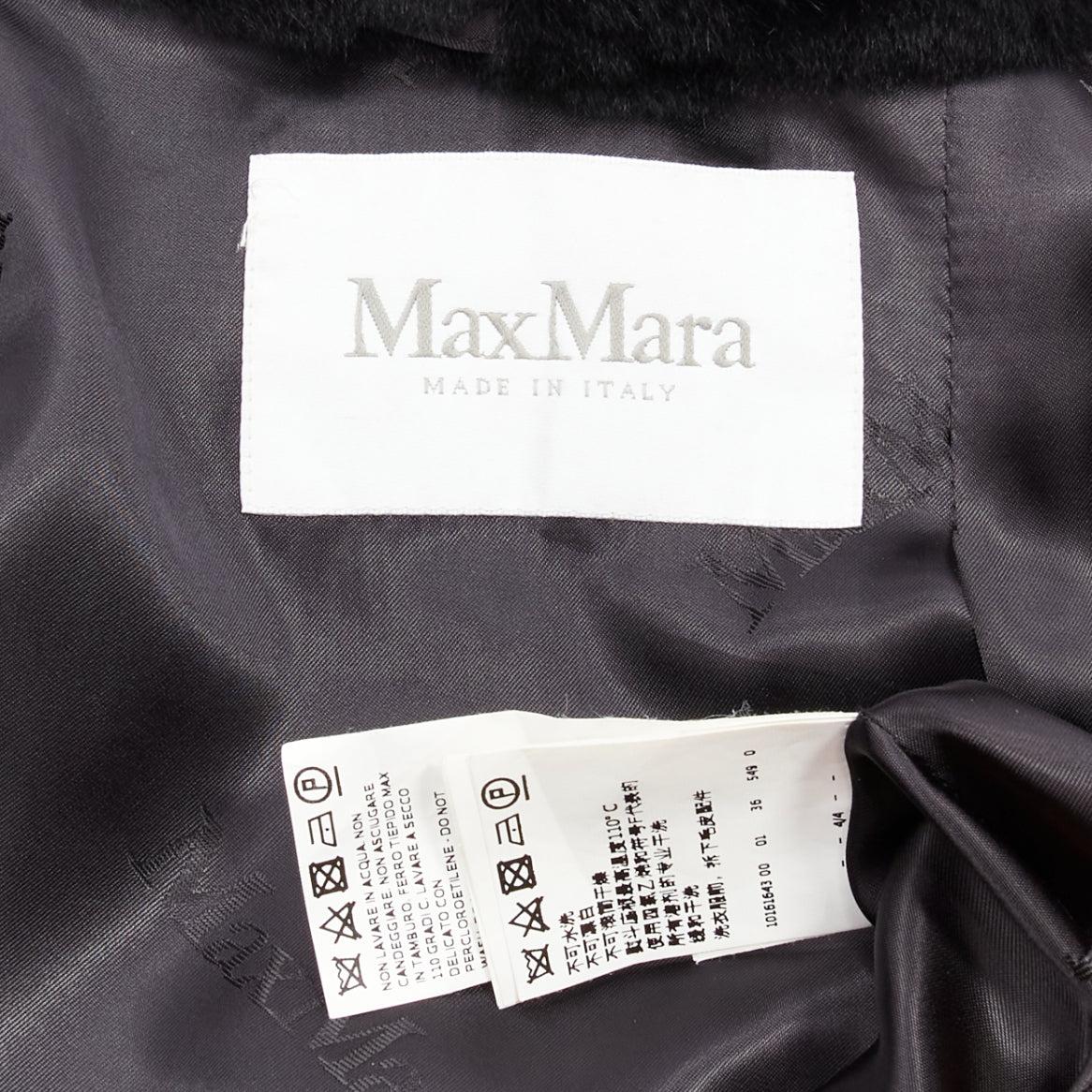 MAX MARA black fur collar virgin wool cashmere belted coat IT38 XS For Sale 4