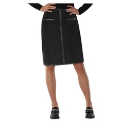 Max Mara Black Knee Length Leather Trim Skirt Size XS