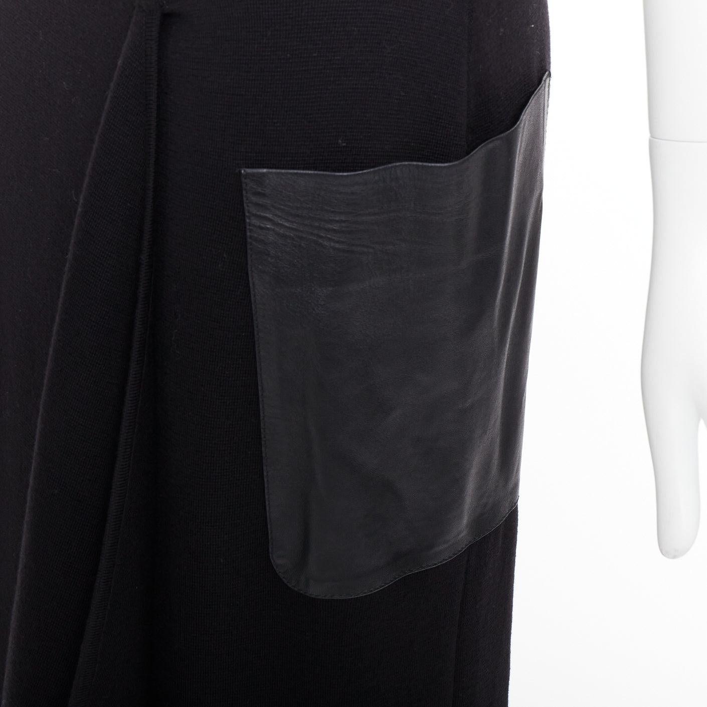 MAX MARA black leather patch pocket drape front mid waist midi skirt en venta 5