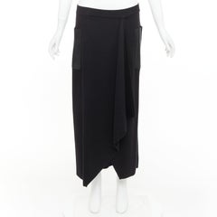 MAX MARA black leather patch pocket drape front mid waist midi skirt