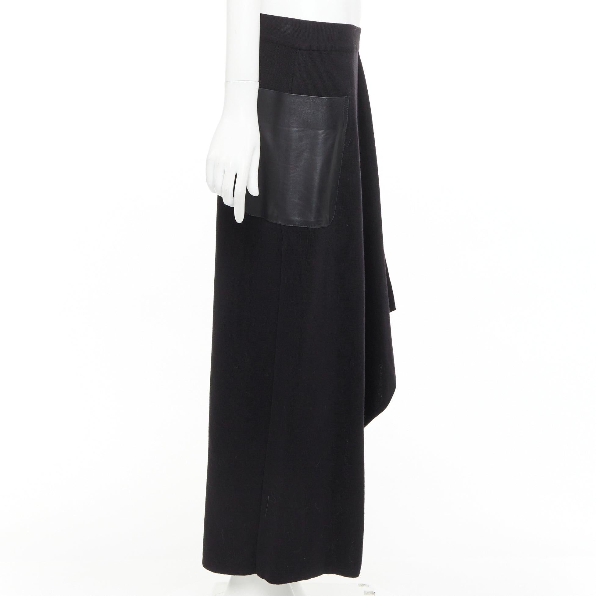 MAX MARA black leather patch pocket drape front mid waist midi skirt en venta 3