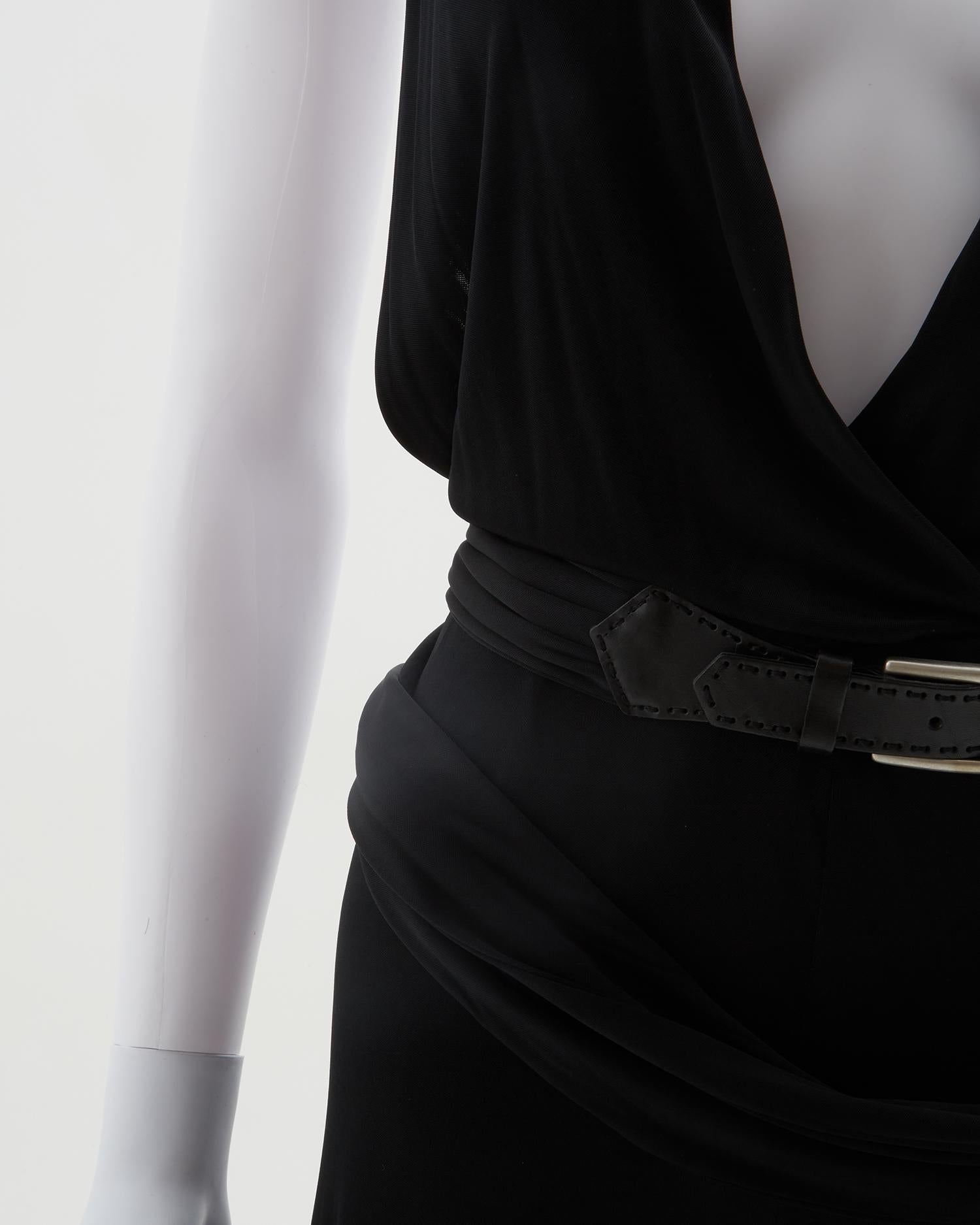 Max Mara black lycra open back buckle dress, early 2000s  For Sale 6