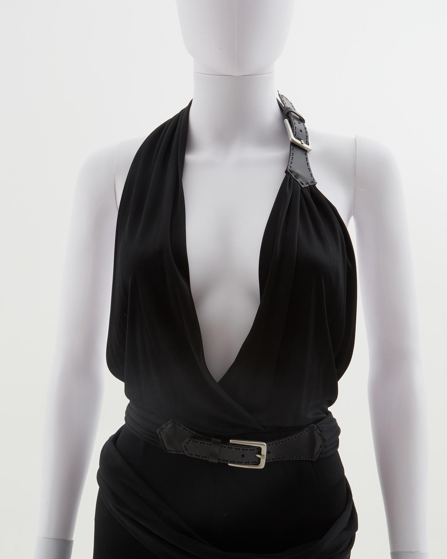Max Mara black lycra open back buckle dress, early 2000s  For Sale 9