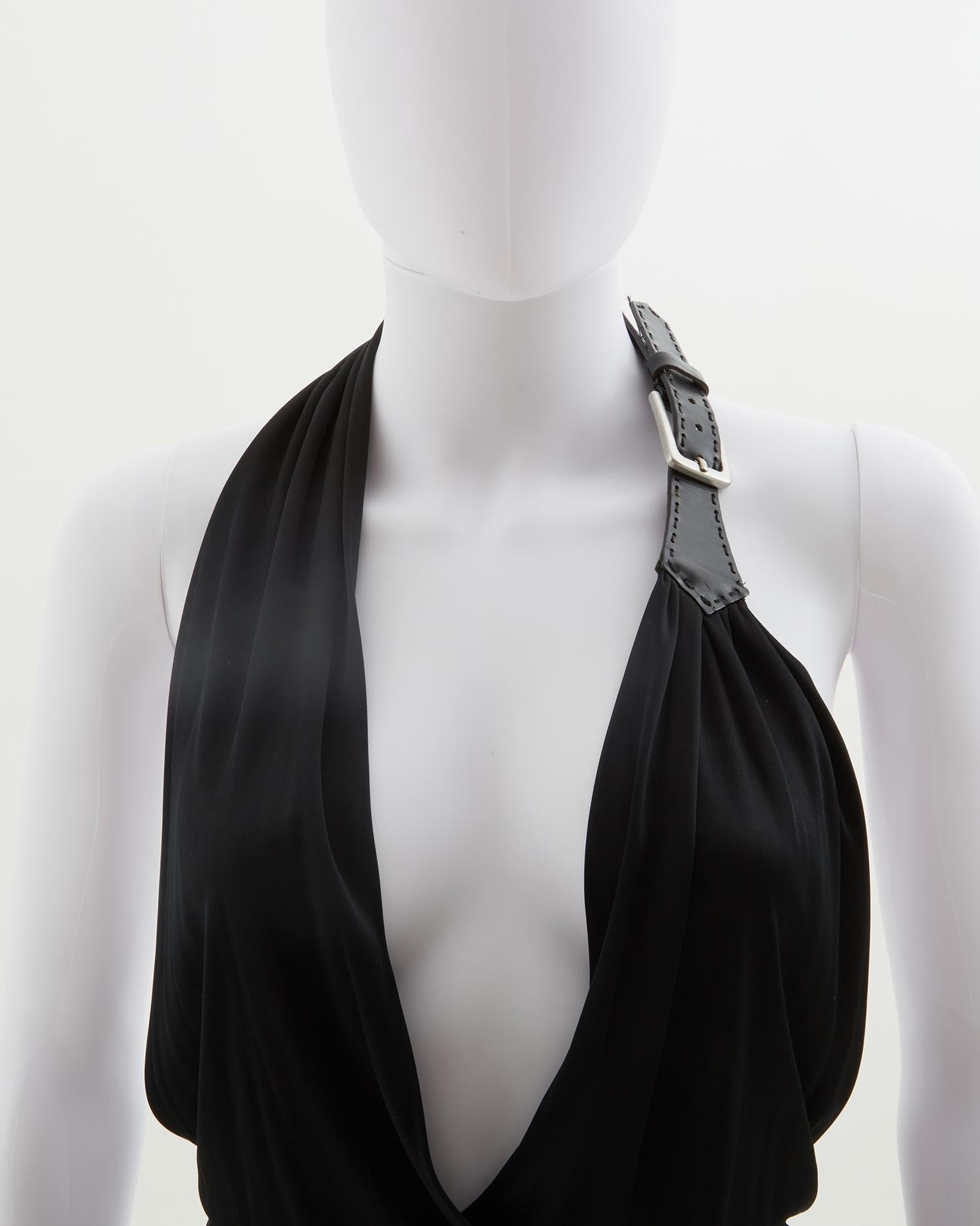Max Mara black lycra open back buckle dress, early 2000s  For Sale 3