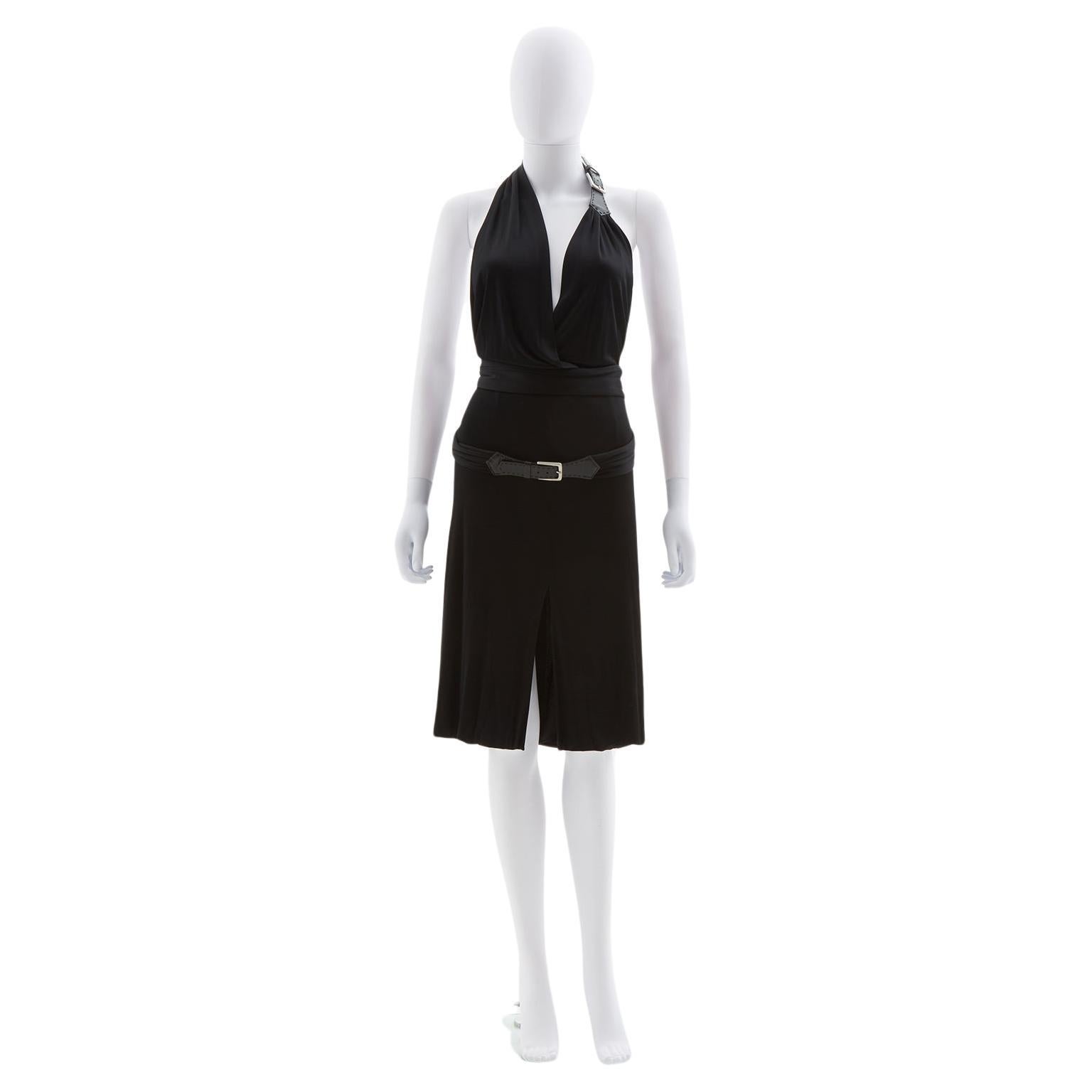 Max Mara black lycra open back buckle dress, early 2000s  For Sale