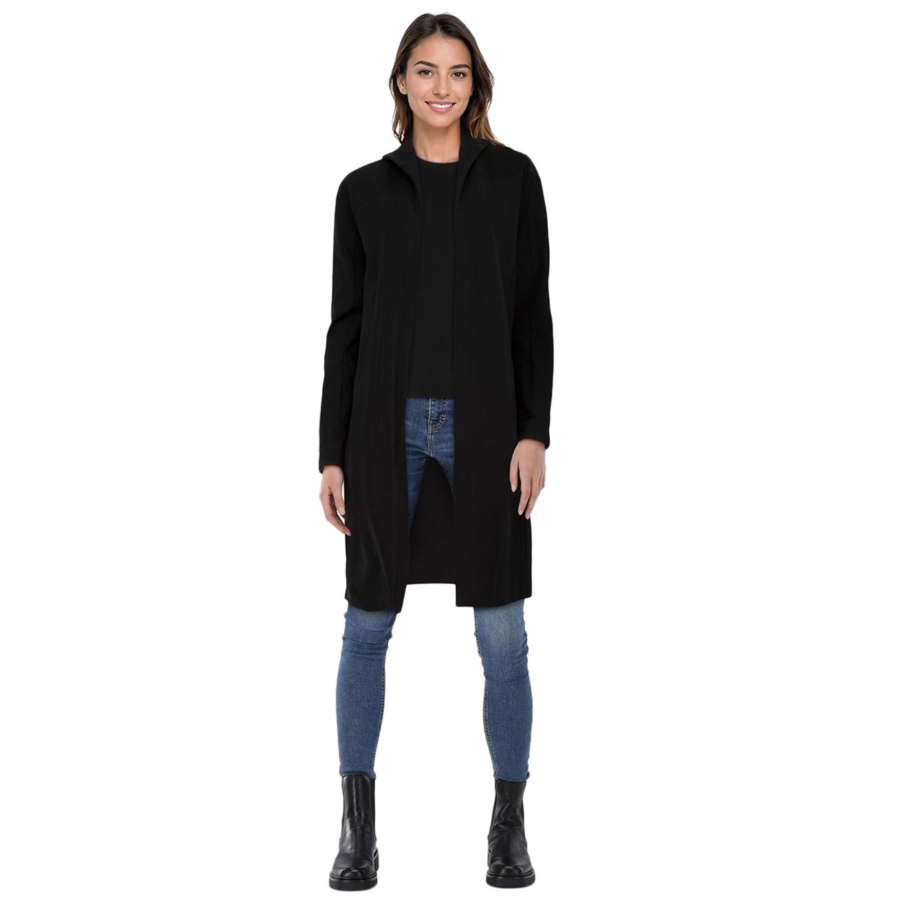 Max Mara Black Mid Length Open Front Coat Size L For Sale