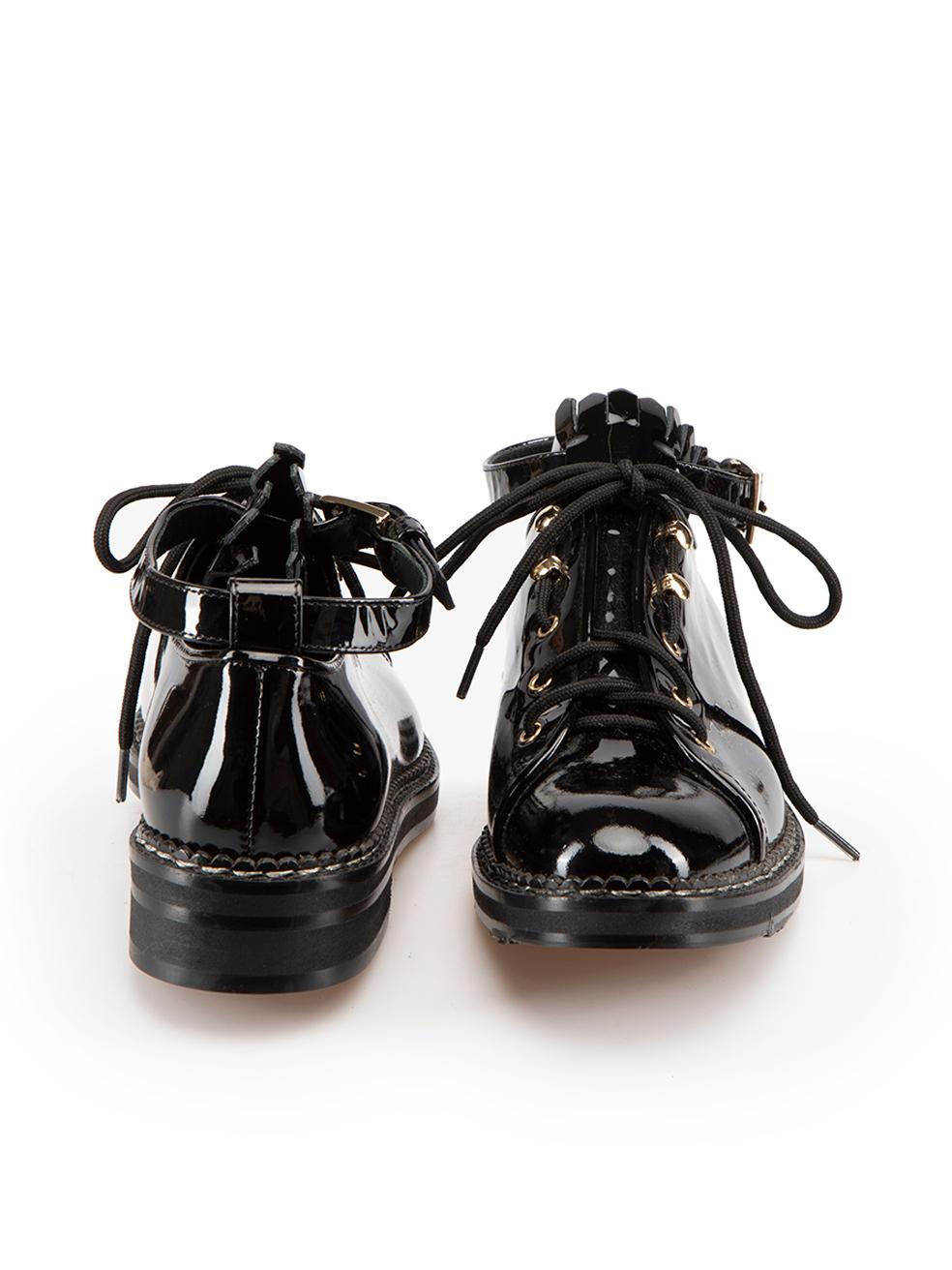 Max Mara Black Patent Leather Ankle Strap Brogues Size IT 36 In New Condition For Sale In London, GB