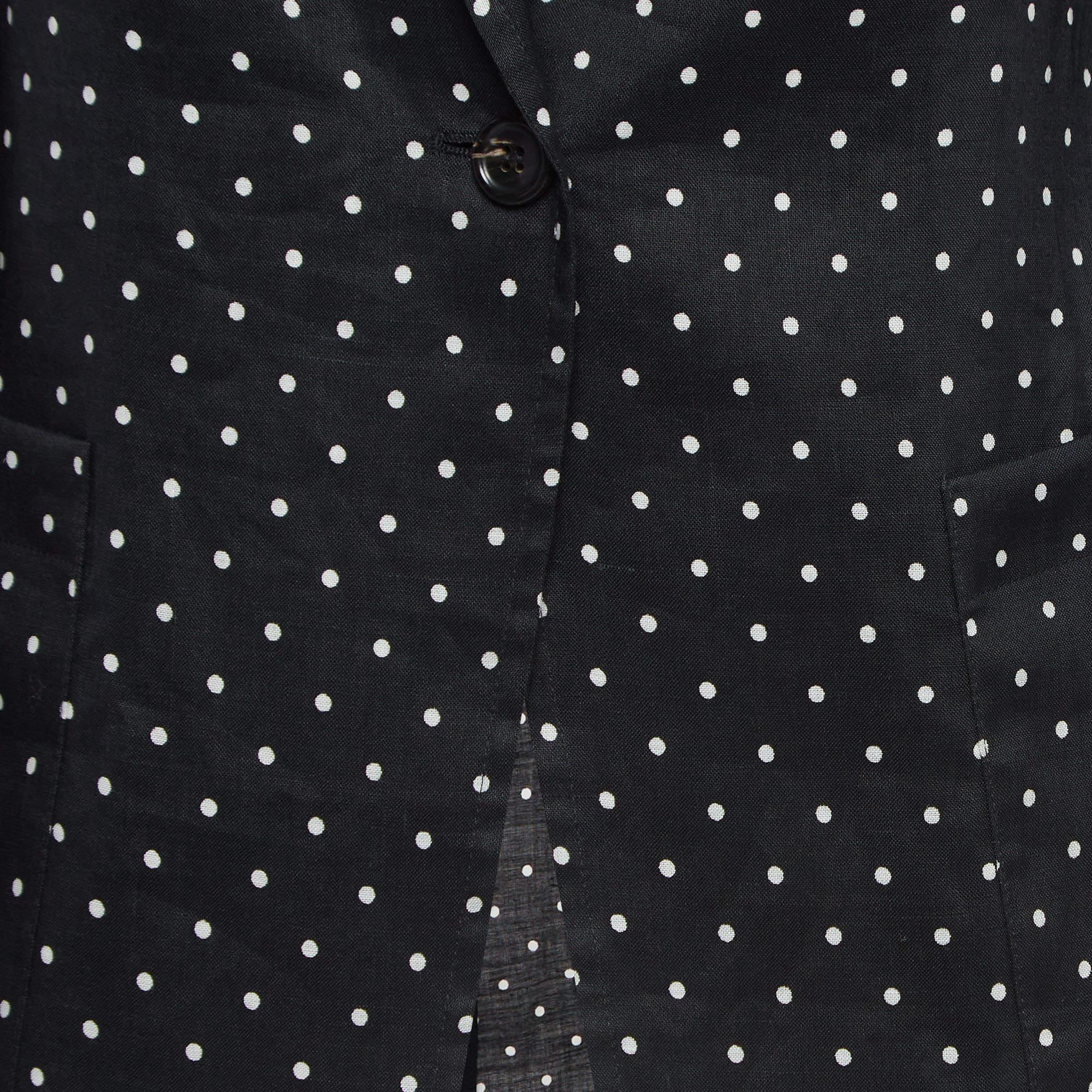 Max Mara Black Polka-Dot Ramie Blazer M In New Condition For Sale In Dubai, Al Qouz 2
