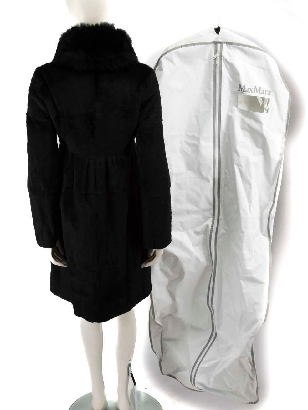 Max Mara Black Rabbit Fur Mid Length Coat Size XS In Good Condition In London, GB