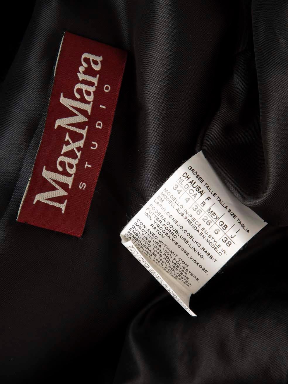 Max Mara Black Rabbit Fur Mid Length Coat Size XS 2