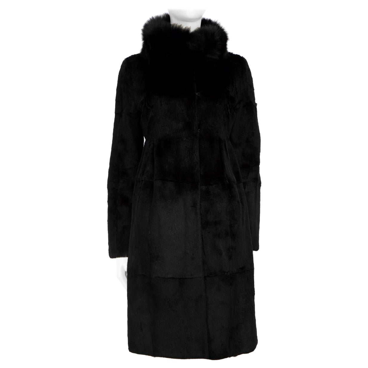 Max Mara Black Rabbit Fur Mid Length Coat Size XS