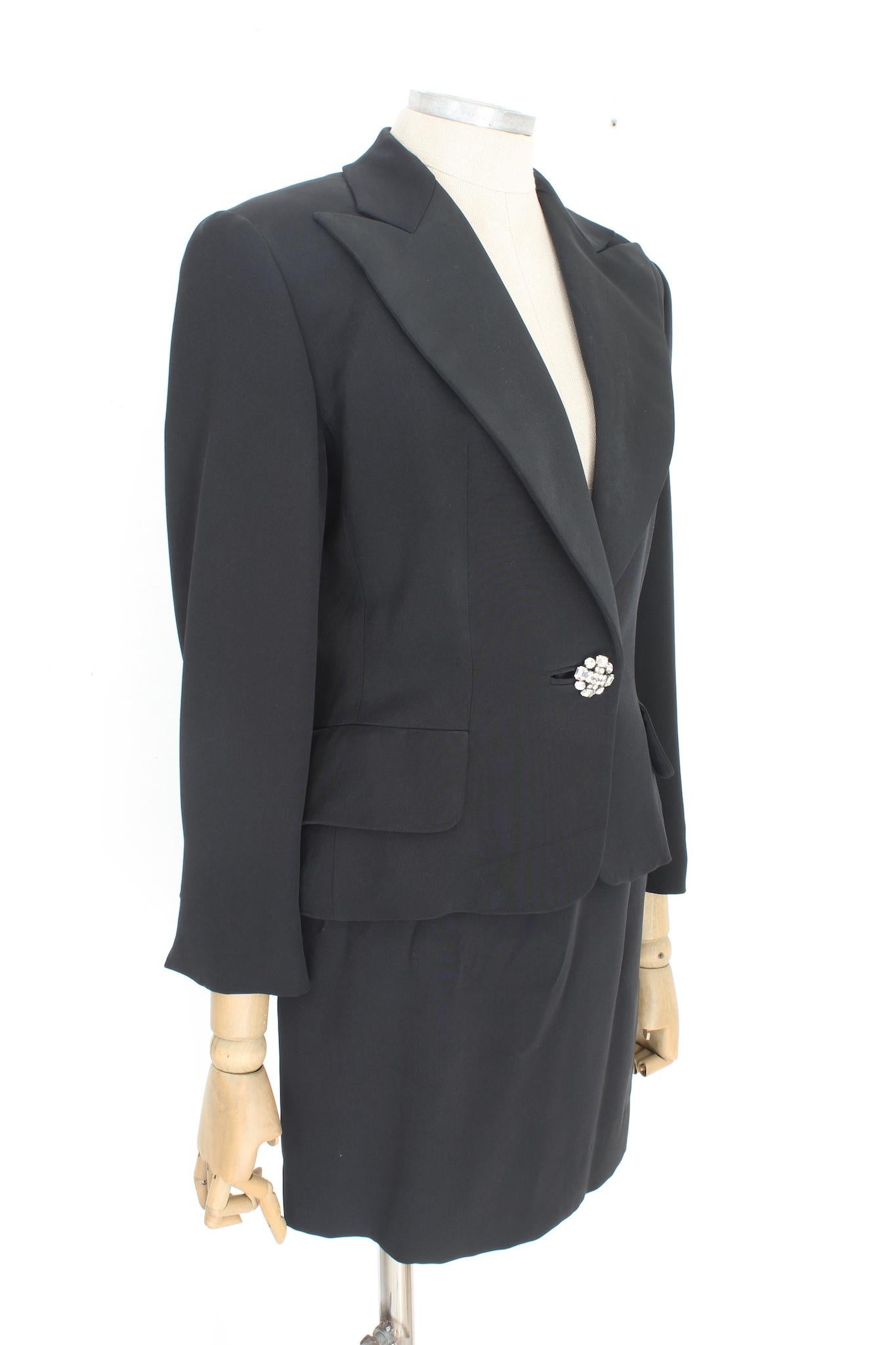 Max Mara Noir Silk Vintage Jupe Suit 90s Pour femmes en vente