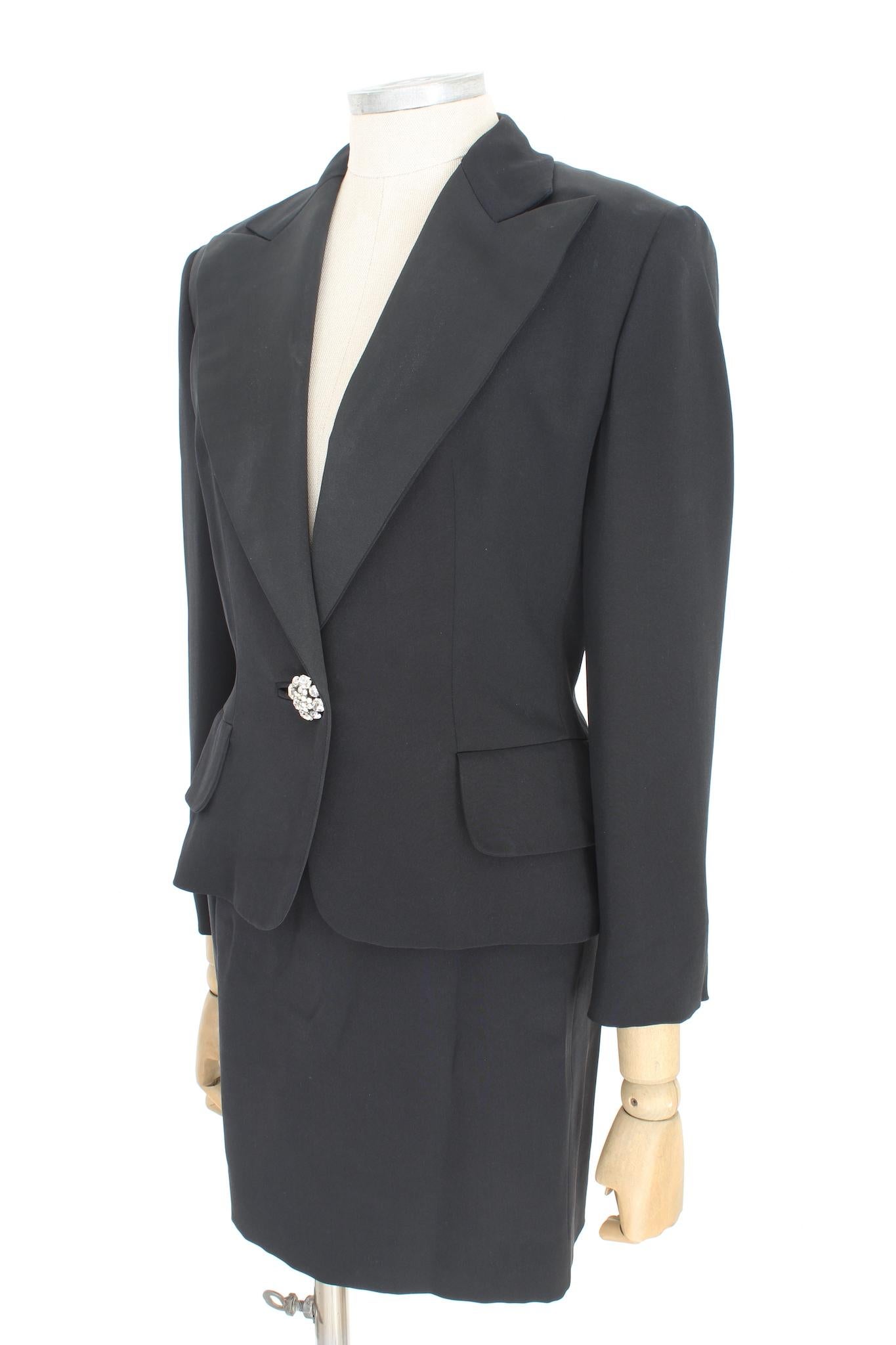 Max Mara Noir Silk Vintage Jupe Suit 90s en vente 1