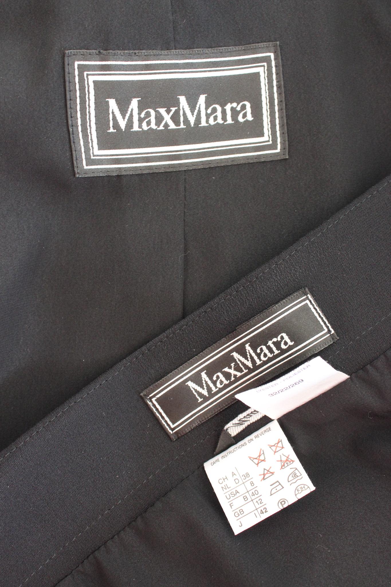 Max Mara Noir Silk Vintage Jupe Suit 90s en vente 3
