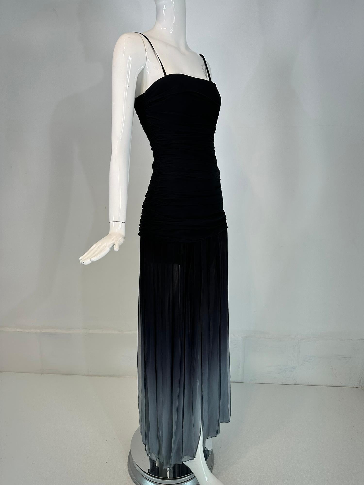Max Mara Black To Grey Ombre Silk Ruched Torso Car Wash Skirt Evening Dress 2 In Good Condition For Sale In West Palm Beach, FL