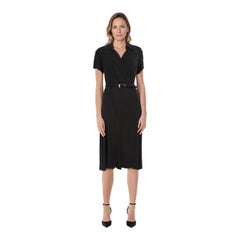 Max Mara Maxi Vestido Negro con Cuello en V y Cinturón Talla XL