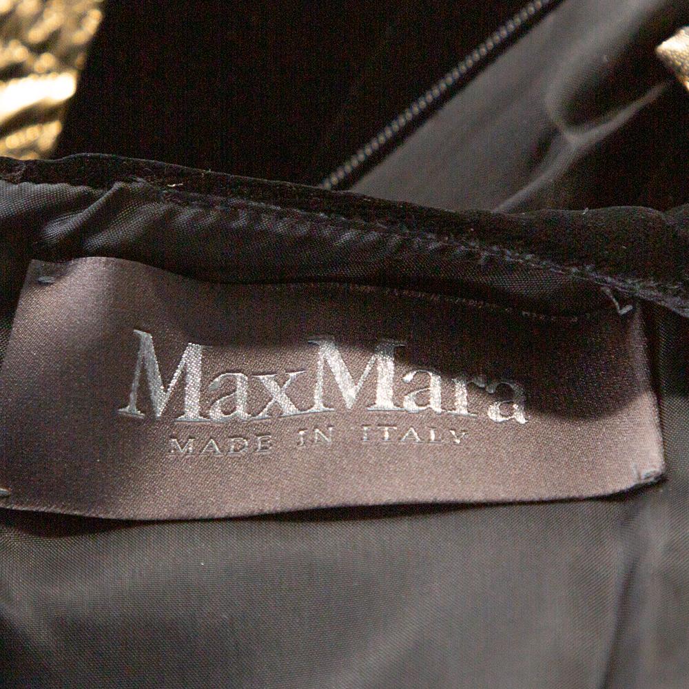 Max Mara Black Velvet & Embossed Lurex Jacquard Draped Dress S In Good Condition In Dubai, Al Qouz 2