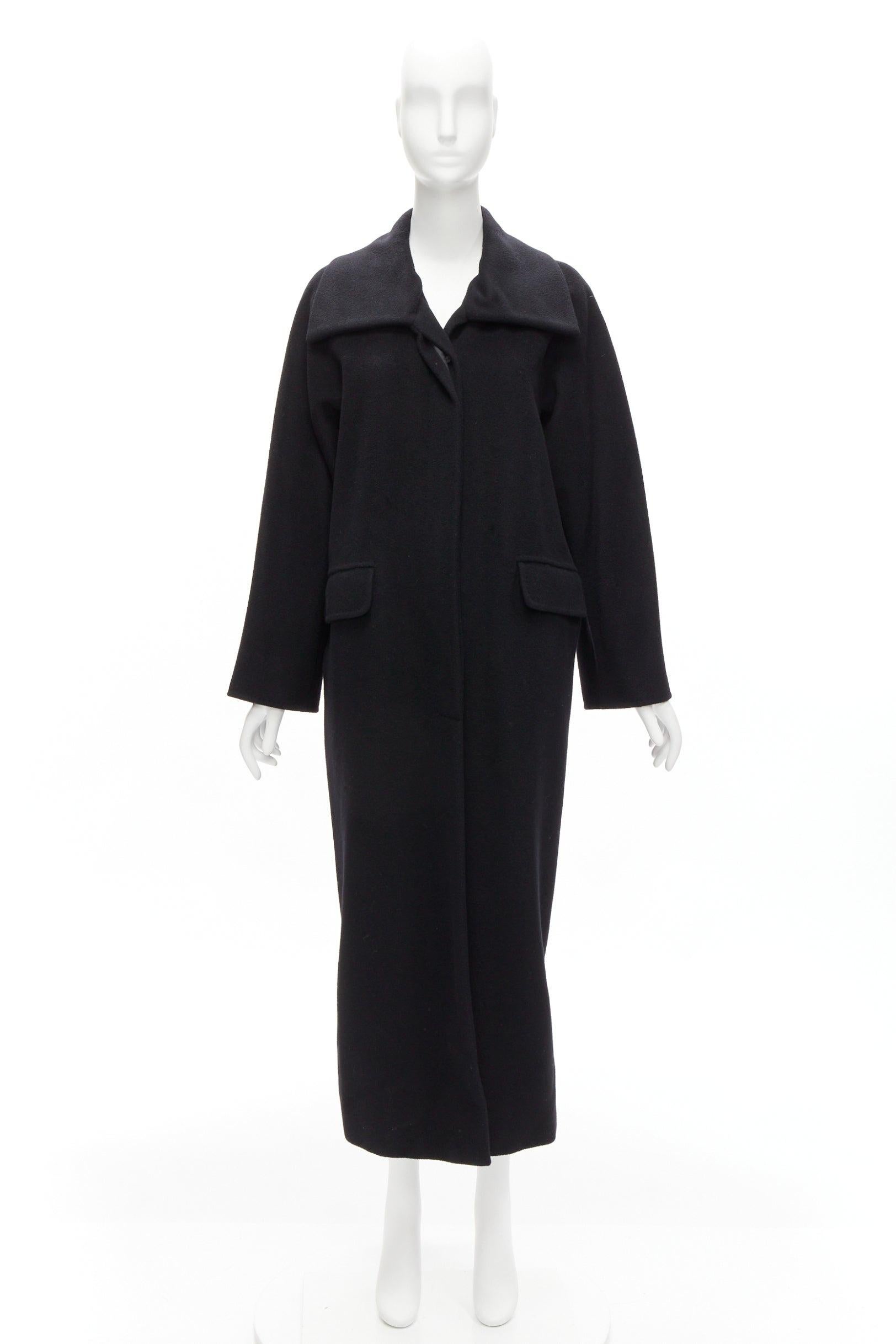 MAX MARA black virgin wool cashmere wide collar long coat IT42 M For Sale 5