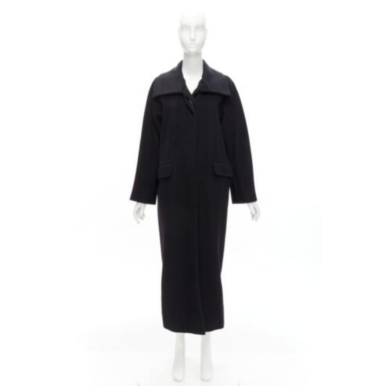 MAX MARA black virgin wool cashmere wide collar long coat IT42 M For Sale 5