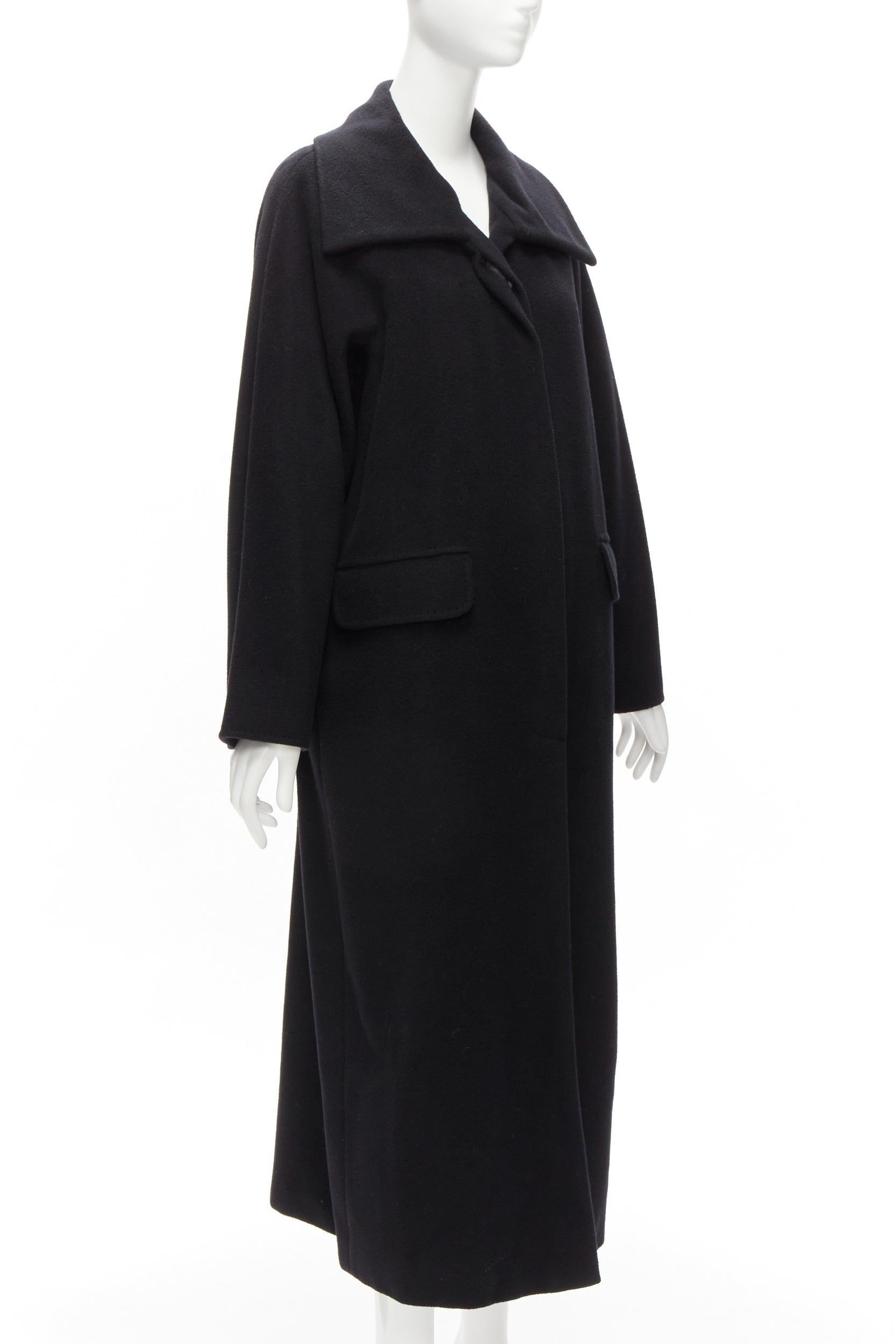 Black MAX MARA black virgin wool cashmere wide collar long coat IT42 M For Sale