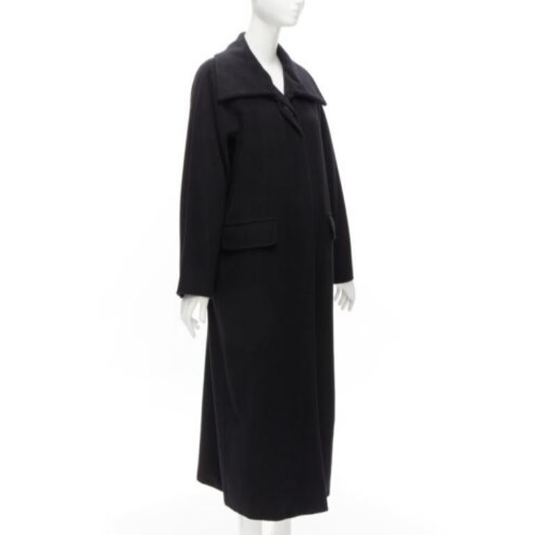 Black MAX MARA black virgin wool cashmere wide collar long coat IT42 M For Sale
