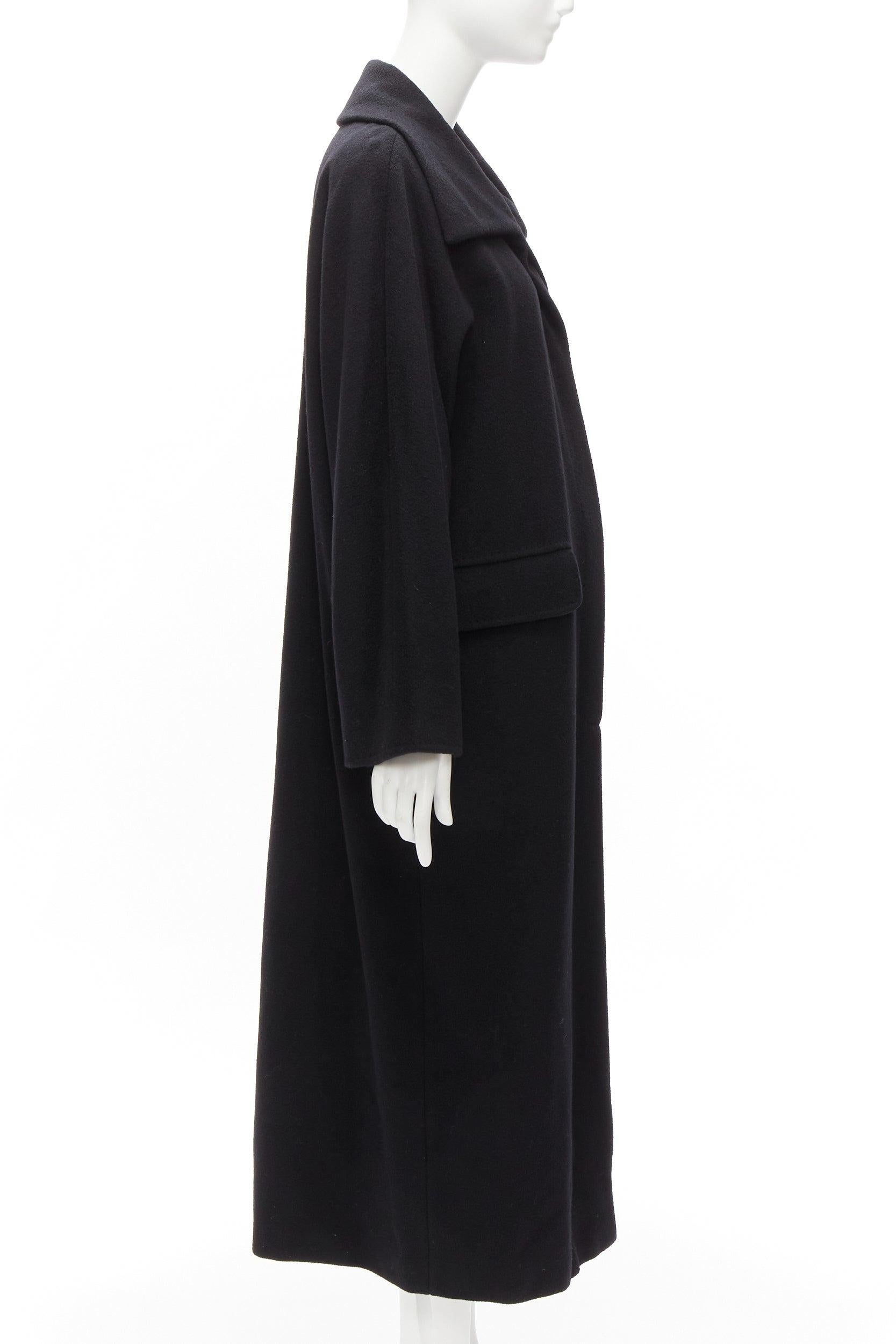 MAX MARA black virgin wool cashmere wide collar long coat IT42 M In Excellent Condition For Sale In Hong Kong, NT