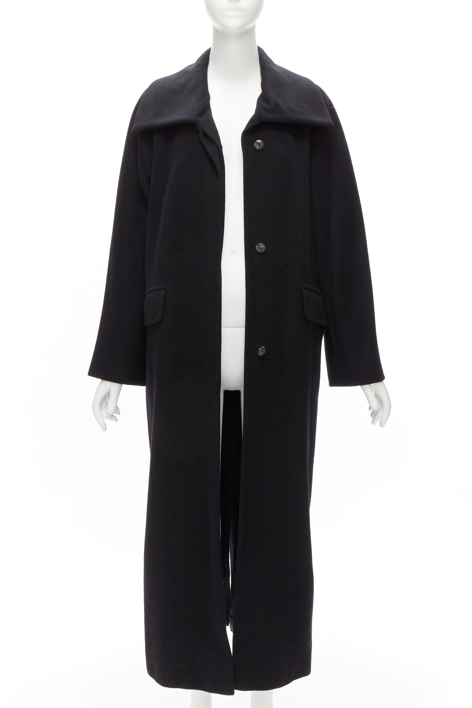 MAX MARA black virgin wool cashmere wide collar long coat IT42 M For Sale 2