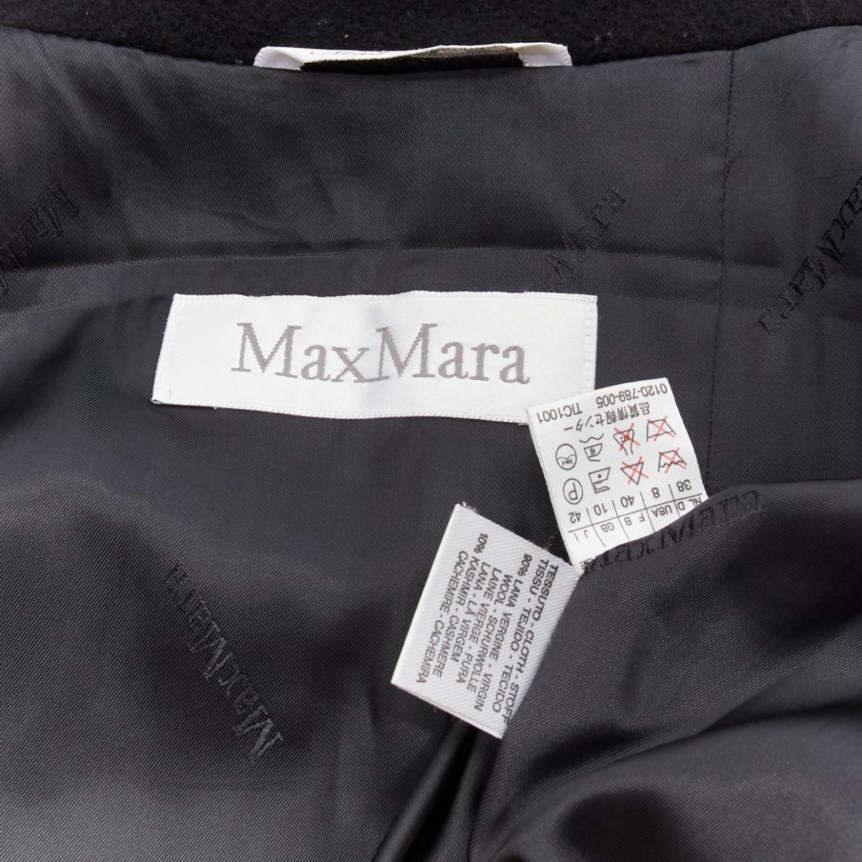 MAX MARA black virgin wool cashmere wide collar long coat IT42 M For Sale 4