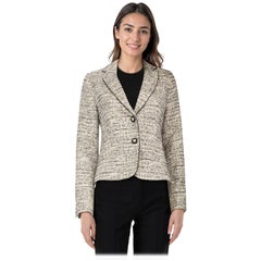 Max Mara - Giacca monopetto in tweed bianco e nero - taglia M.