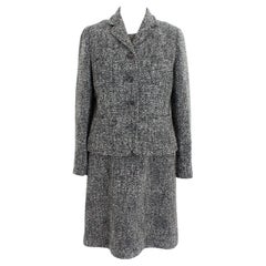 Max Mara Schwarz Weiß Wolle Klassisch Salz und Pfeffer Kleid Anzug 2000s