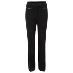 Max Mara Schwarze Hose mit geradem Bein aus Wolle und Lederbesatz Größe L