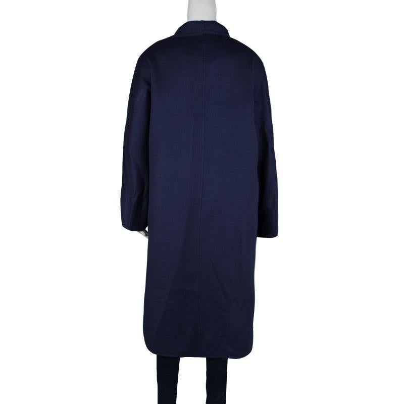 Black Max Mara Blue Cashmere Open Front Overcoat L