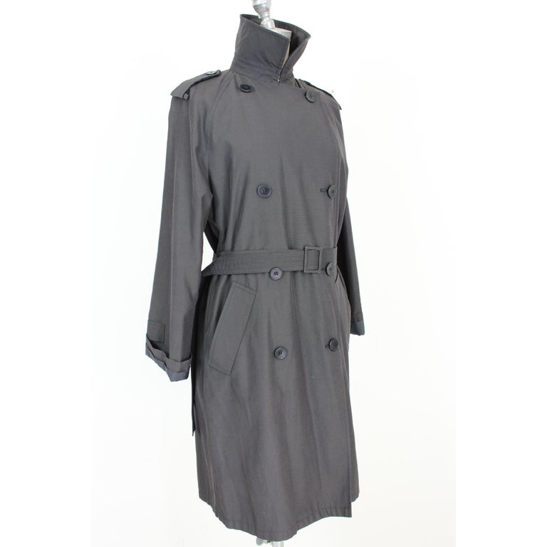 Max Mara Blue Cotton Double Breasted Trench Raincoat at 1stDibs