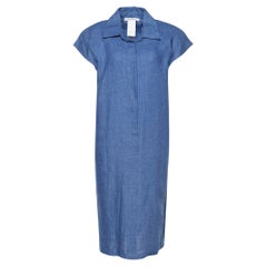 Max Mara Blue Linen Cap Sleeve Tunic Dress L