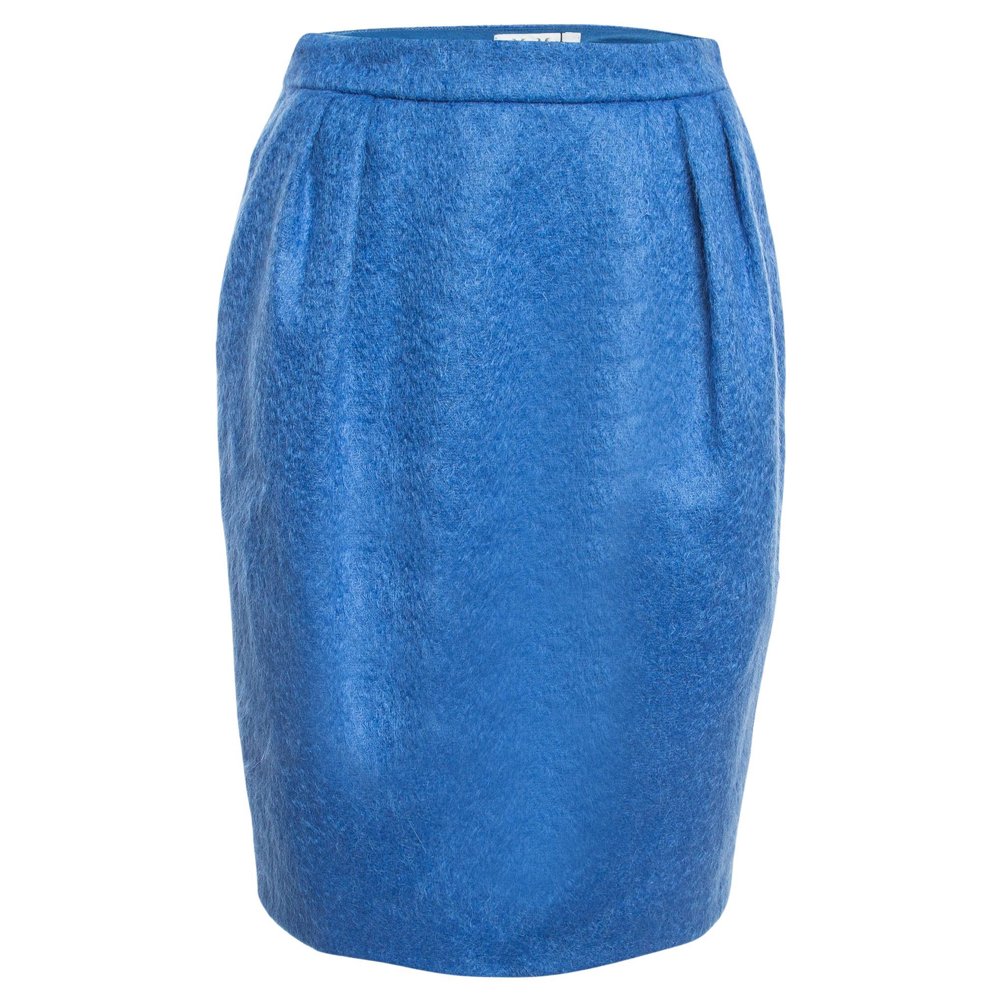 Max Mara Blue Mohair Wool Pleated Pencil Skirt M For Sale