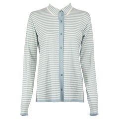 Max Mara Blue Wool Fine Knit Striped Cardigan Size M