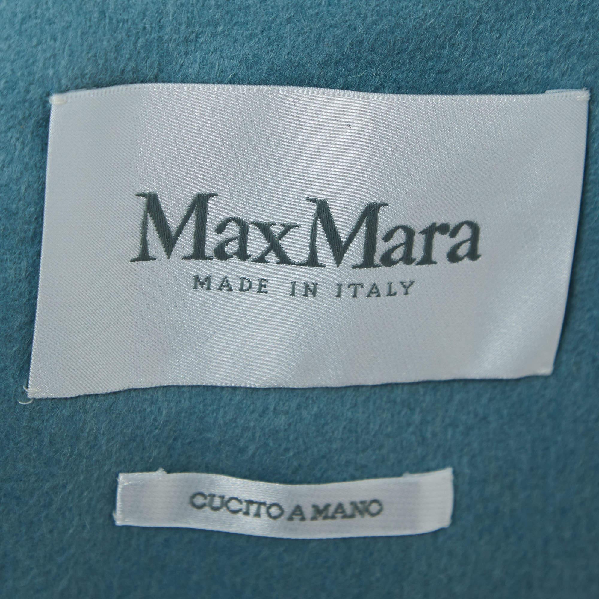 Max Mara Blauer einreihiger Trenchcoat mit Gürtel aus Wolle mit Gürtel L im Angebot 1