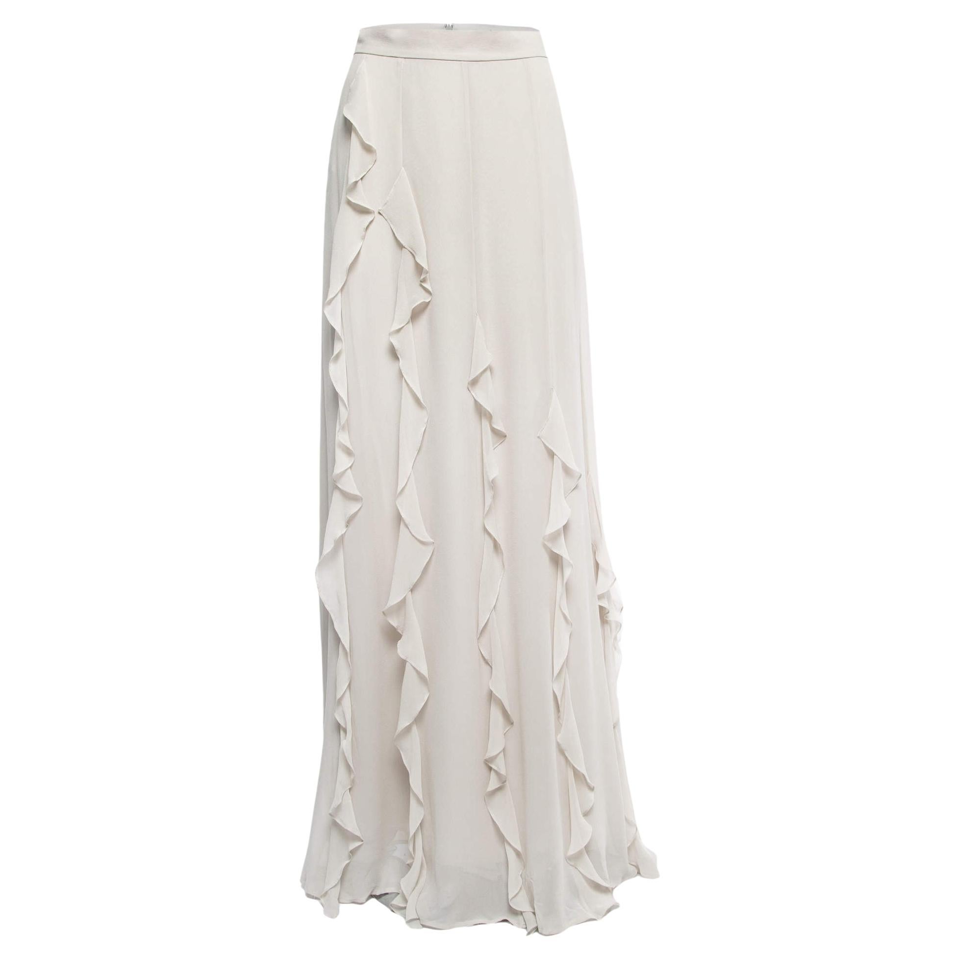 Max Mara Bone White Silk Ruffled Serafin Maxi Skirt S For Sale