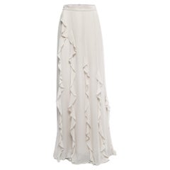 Max Mara Bone White Silk Ruffled Serafin Maxi Skirt S