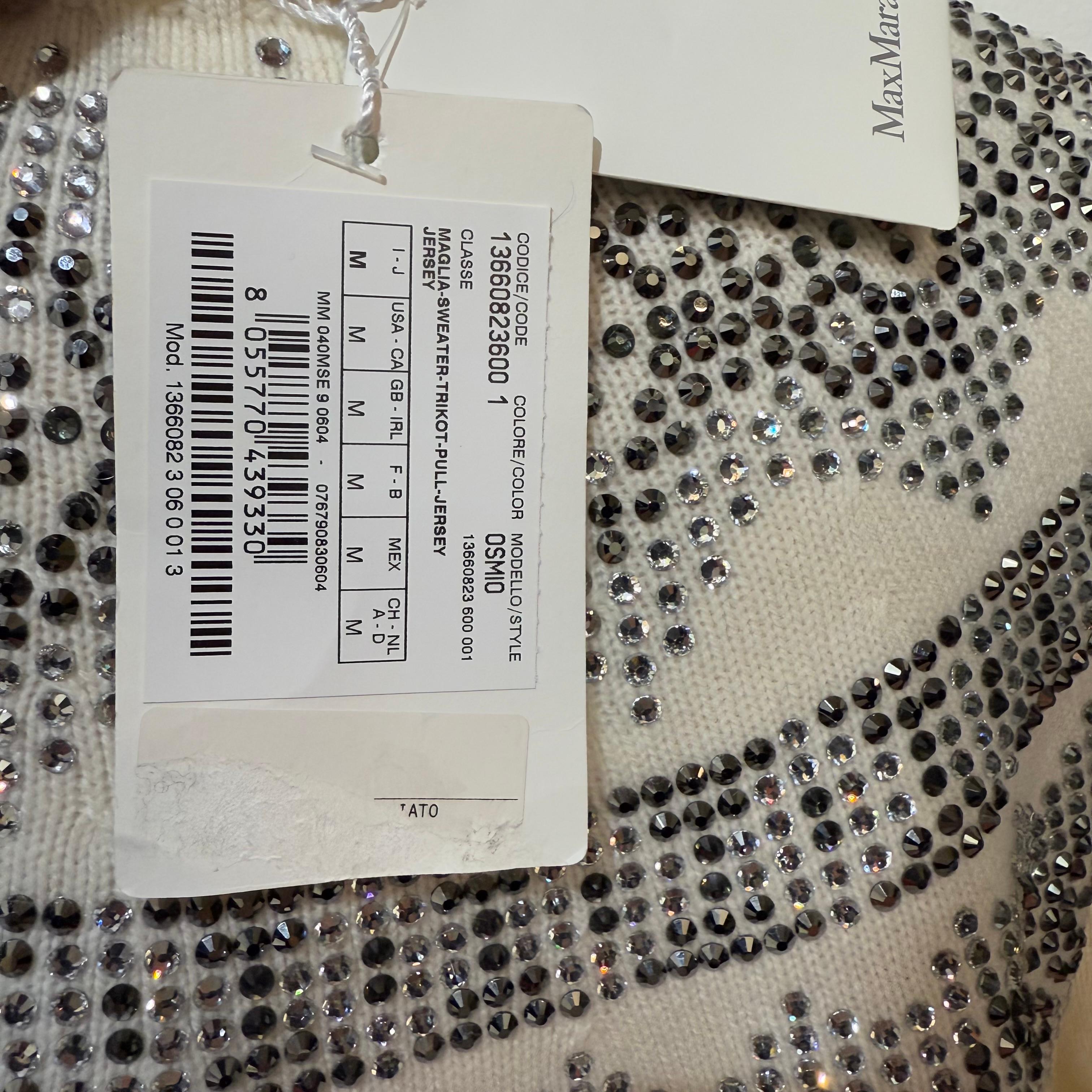 Women's Max Mara Brand New Round Collar Wool & Crystals Pull M For Sale
