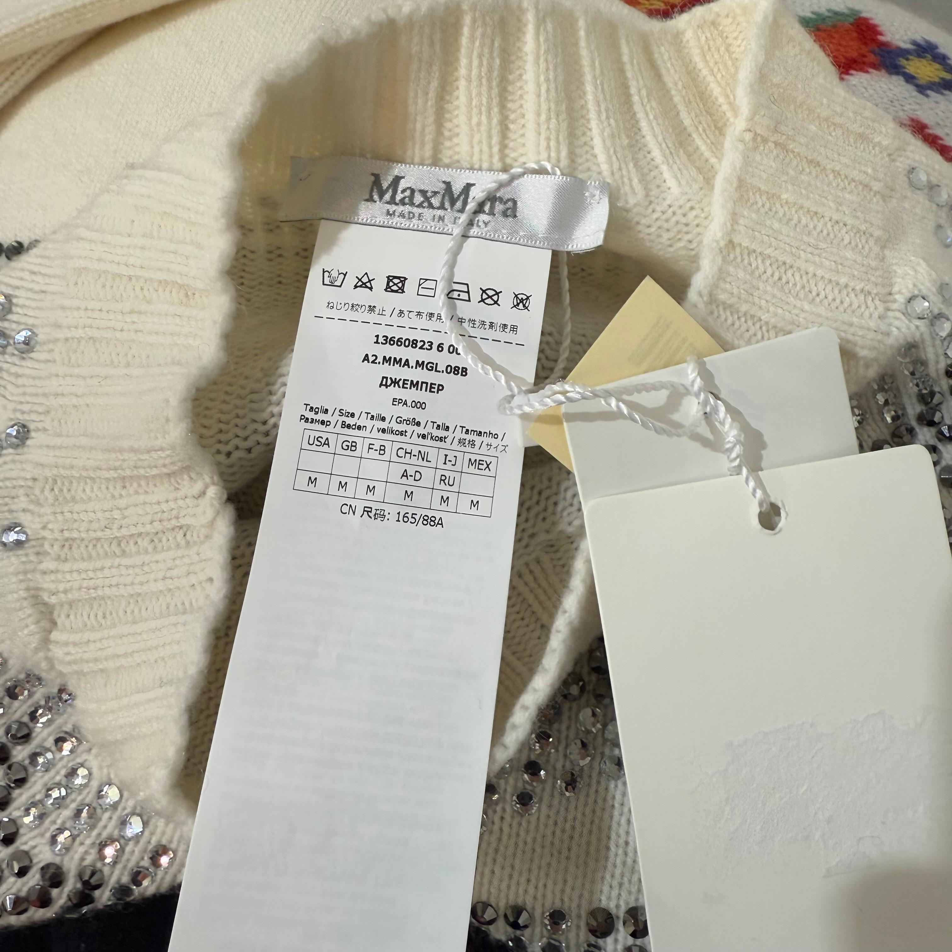 Max Mara Brand New Round Collar Wool & Crystals Pull M For Sale 1