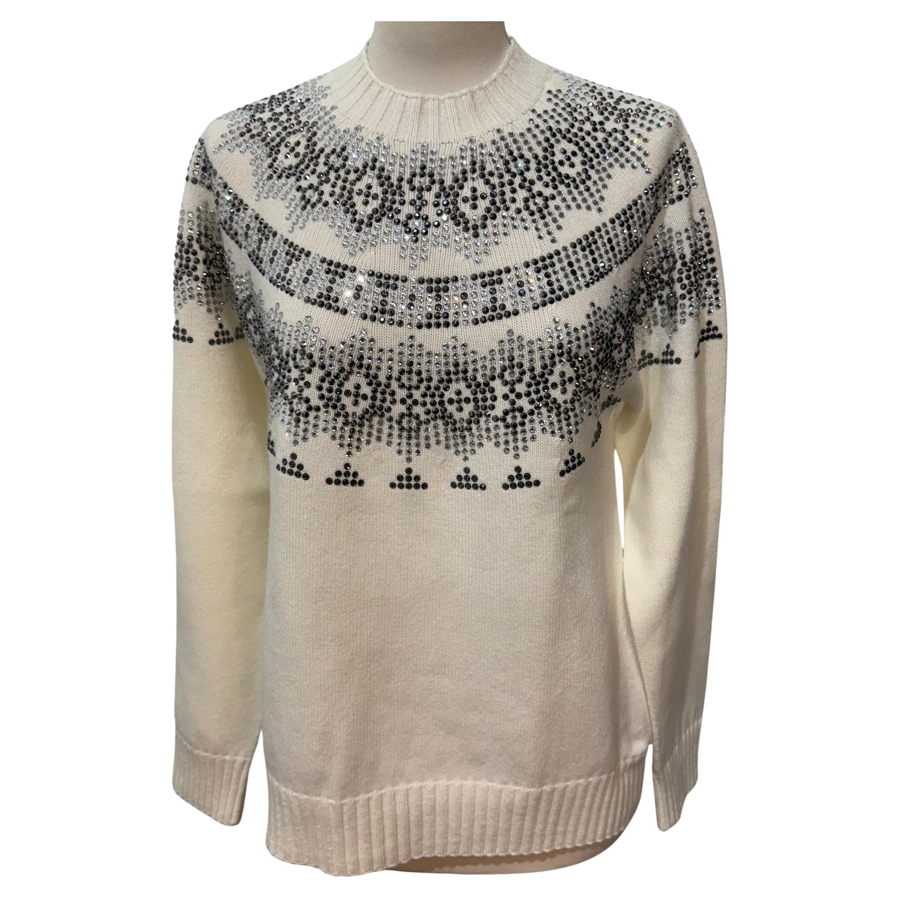 Max Mara Brand New Round Collar Wool & Crystals Pull M For Sale