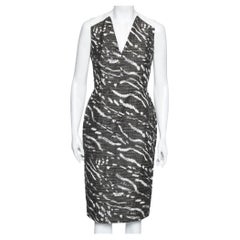 Used Max Mara Brown & Beige Tweed Sleeveless Midi Dress M