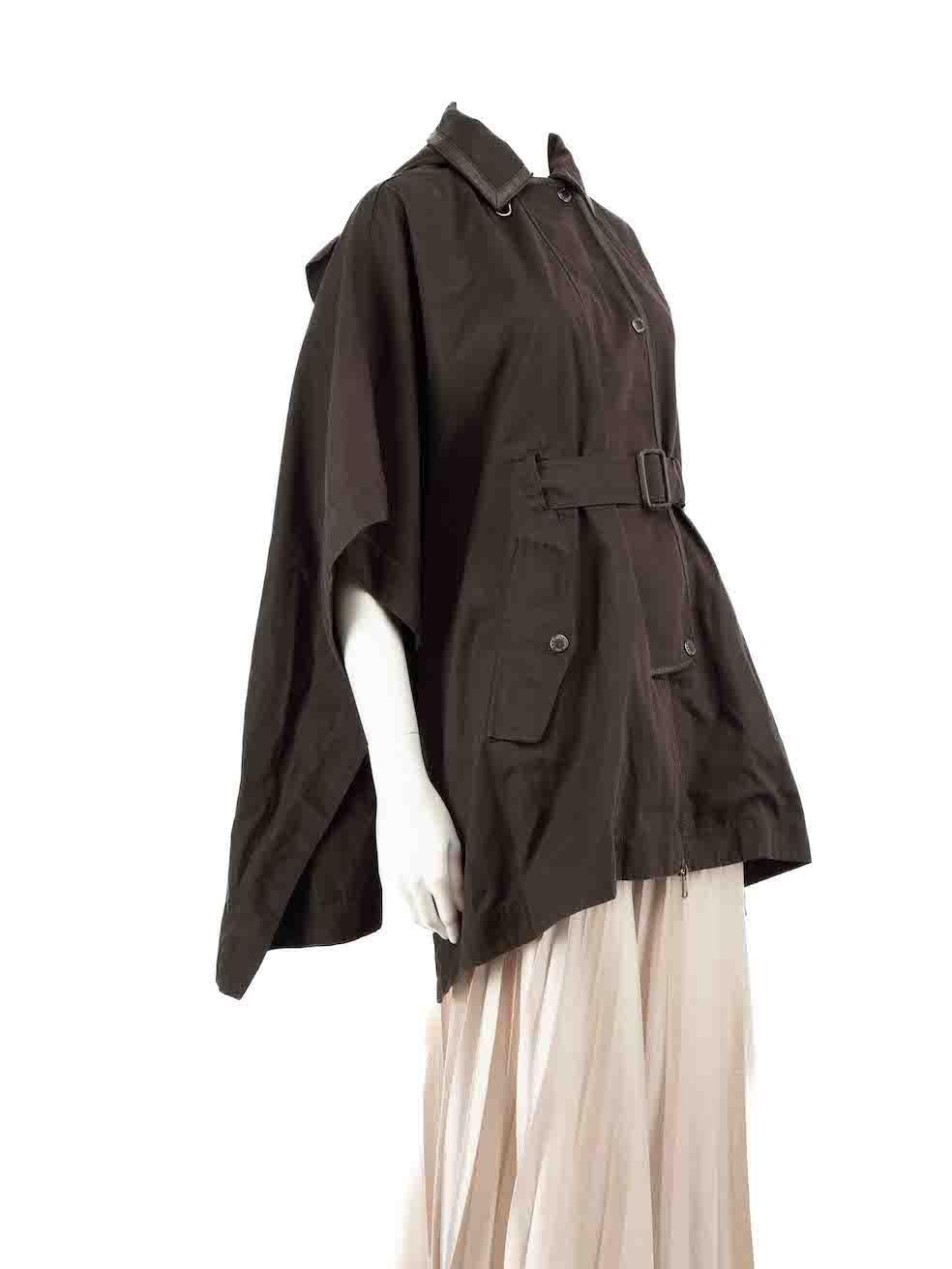CONDITION is Very good. Minimal wear to poncho is evident. Minimal wear to back neck chain which is partially attached on this used Weekend by Max Mara designer resale item.
 
 
 
 Details
 
 
 Brown
 
 Cotton
 
 Cape
 
 Zip and snap button