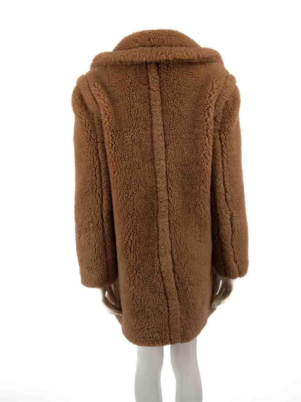 Max Mara Brown Camel Wool Silk Lined Teddy Coat Size S In Good Condition For Sale In London, GB