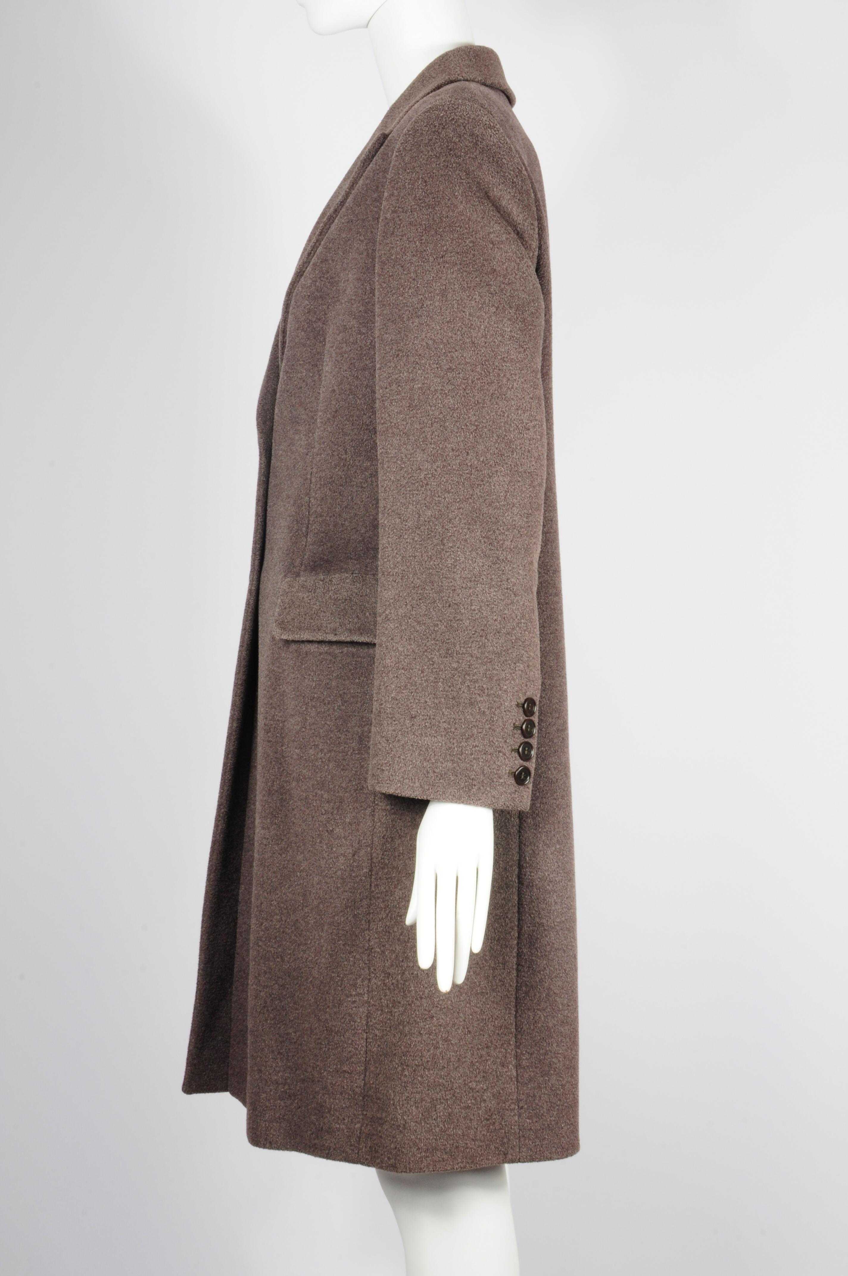 Women's Max Mara Brown Coat Single Breasted Wool and Silk 1990s For Sale